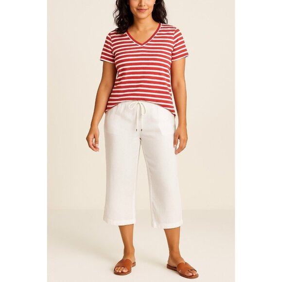 Tommy Bahama Women’s 100% Linen Crops Pants White L 12 - Picture 1 of 9
